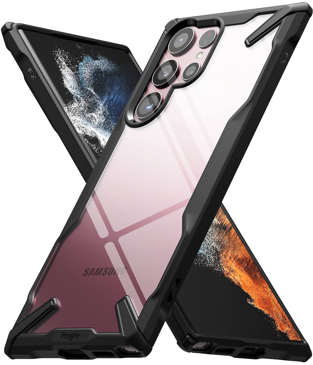 Fusion-X Compatible with Samsung Galaxy S22 Ultra 5G Case (2022), Clear Hard Back with Shockproof Enhanced Side Protective Bumper Phone Cover for S22 Ultra 6.8-Inch - Black