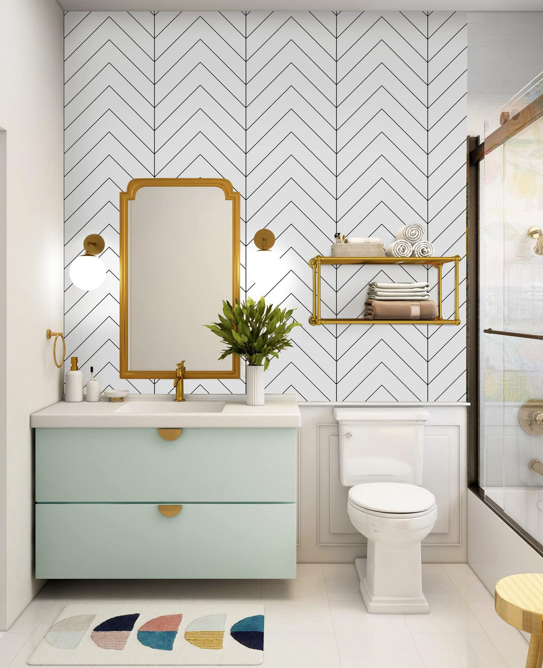 Black and White Wallpaper Peel and Stick Wallpaper Boho Contact Paper Modern Herringbone Wallpaper for Bathroom Bedroom Kitchen Wallpaper Self Adhesive Removable Wallpaper 17.7×197 Wall Waterproof