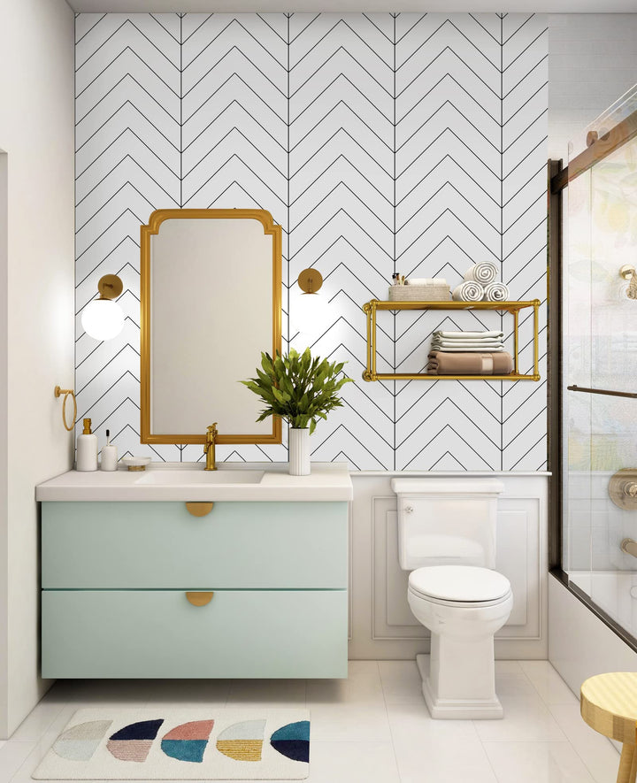 Black and White Wallpaper Peel and Stick Wallpaper Boho Contact Paper Modern Herringbone Wallpaper for Bathroom Bedroom Kitchen Wallpaper Self Adhesive Removable Wallpaper 17.7×197 Wall Waterproof
