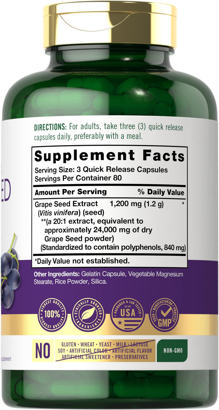 Carlyle Grape Seed Extract 24,000 mg Equivalent 240 Capsules | Maximum Strength Standardized Extract | Non-GMO, Gluten Free