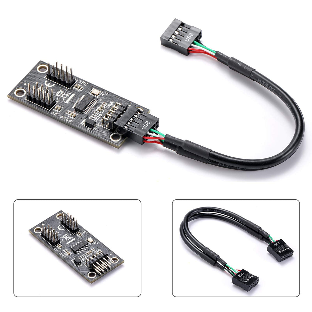 USB 2.0 9PIN to Dual 9PIN Hub Adapter Card FE1.1S Control PCB Board High-Performance Support Windows 10/8/8.1/7 / Vista/XP, Mac, Linux, Chrome OS