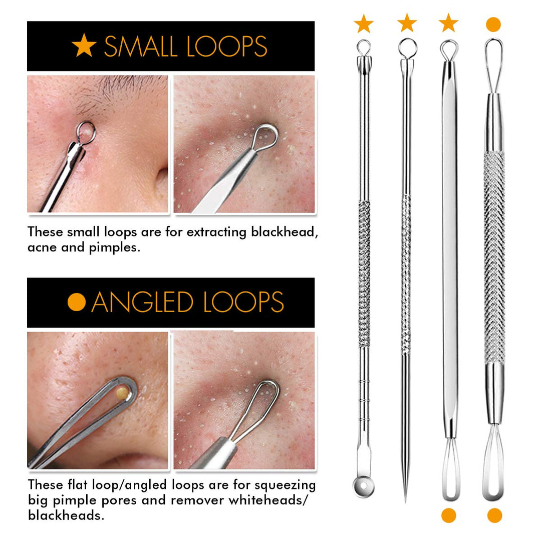 7-Piece Blackhead Remover Kit - Comedone Extractor Tool set for Facial Acne and Treatment for Blemish, Whitehead Popping, Zit Removing for Risk Free Nose Face Skin with Metal Case