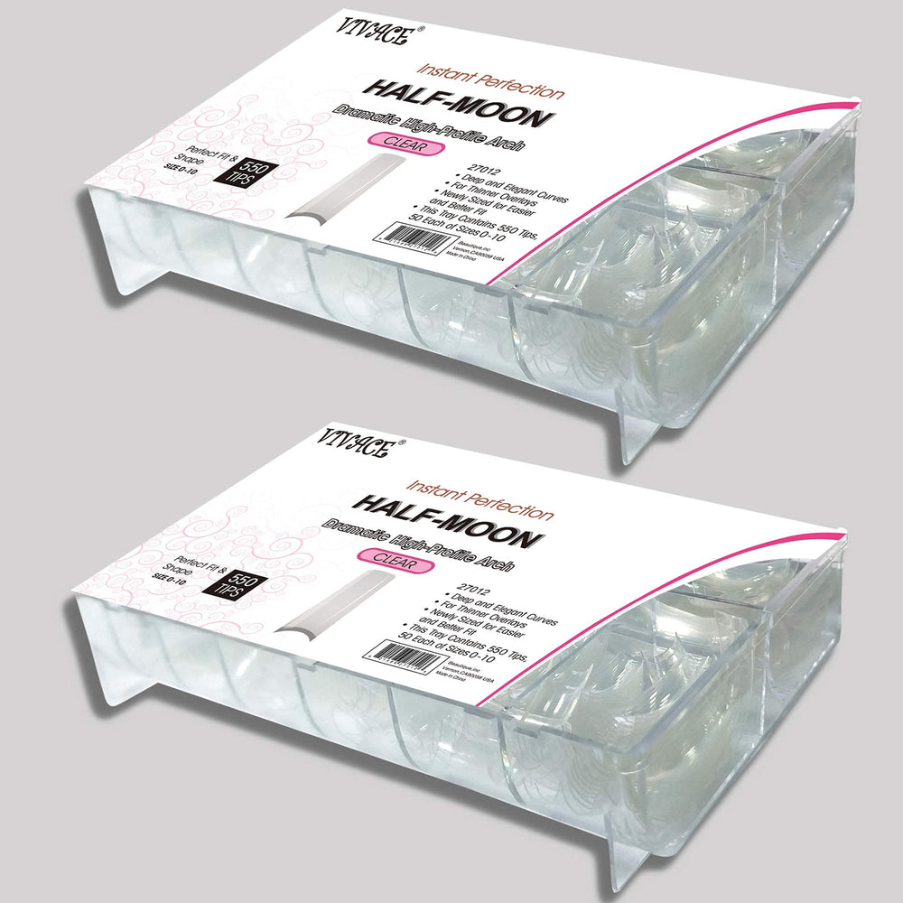 BE.YOU Half-Moon: Beyou 2Pack Natural/Clear Half-Moon 550 Artificial Fake Nails (Total 1100Tips) 11Sizes for Nail Salon Nail Shop 27010/27012 (Half-Moon)