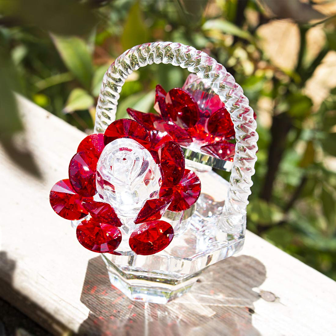 H&amp;D HYALINE &amp; DORA Crystal Red Rose Flower Basket Crystal Collectible Figurines Ornaments for Home Decor Table Centerpiece