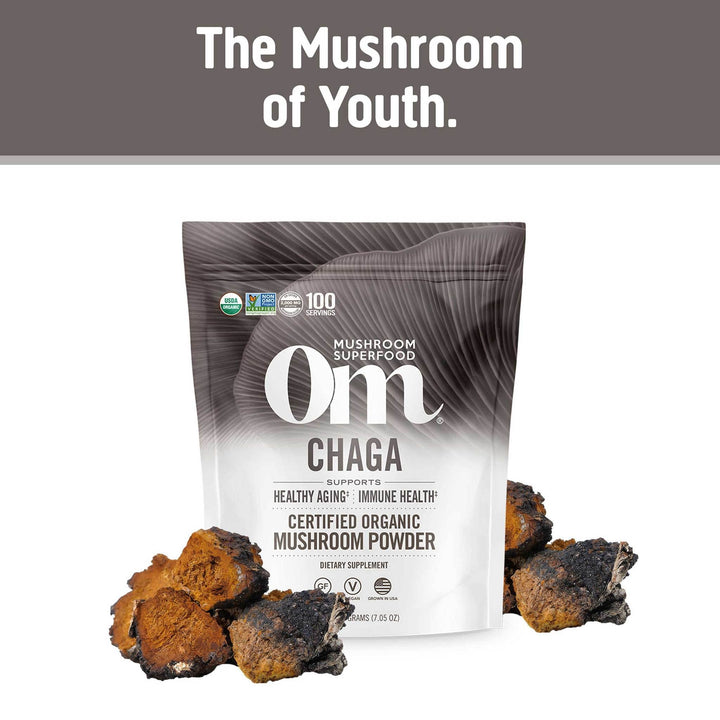 Chaga Organic Mushroom Powder, 7.05 Ounce Pouch, 100 Servings, US Grown, Sacred Antioxidants &amp; Immune Support, Superfood Mushroom Supplement