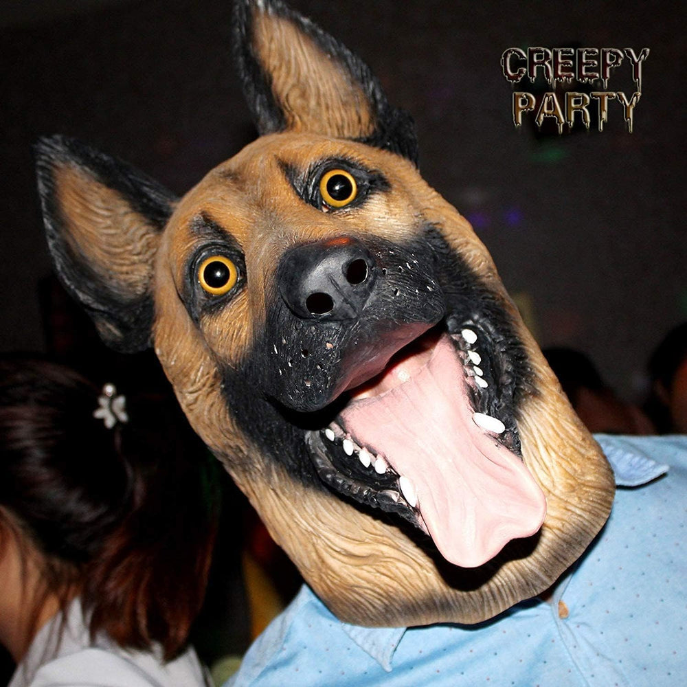 Novelty Halloween Party Latex Animal Dog Head Mask Sounding German Shepherd (Silent)