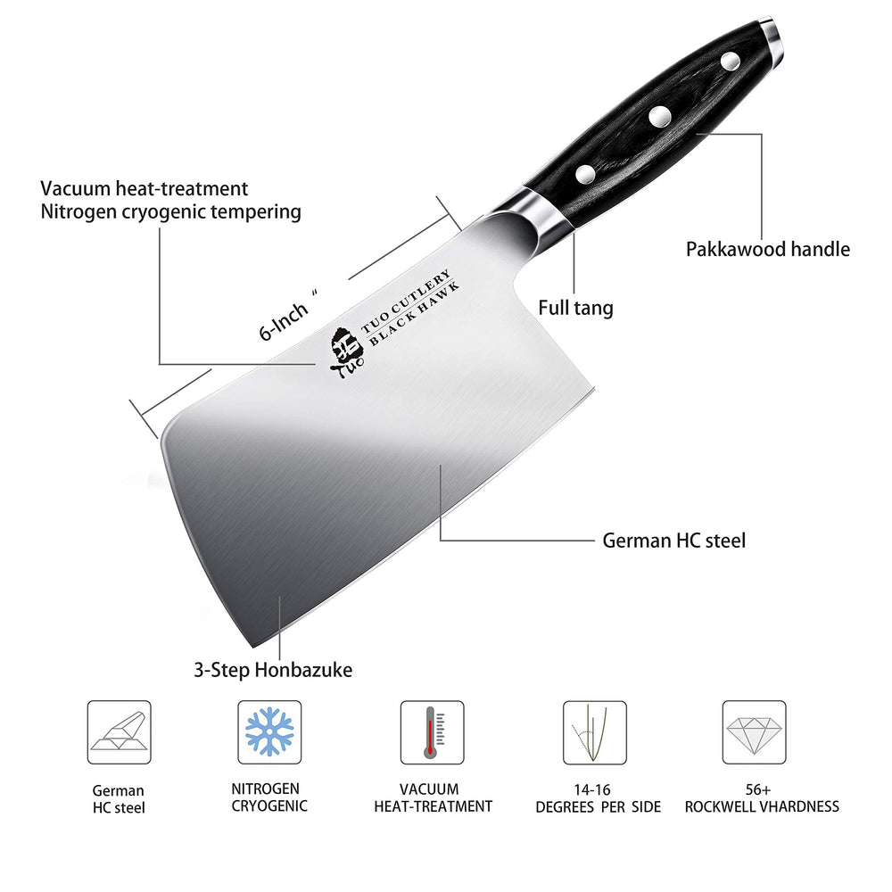 Chopper Knife - 6 inch Meat Cleaver Chopping Knife - Heavy Duty Butcher Knife - German HC Steel - Full Tang Pakkawood Handle - BLACK HAWK SERIES with Gift Box