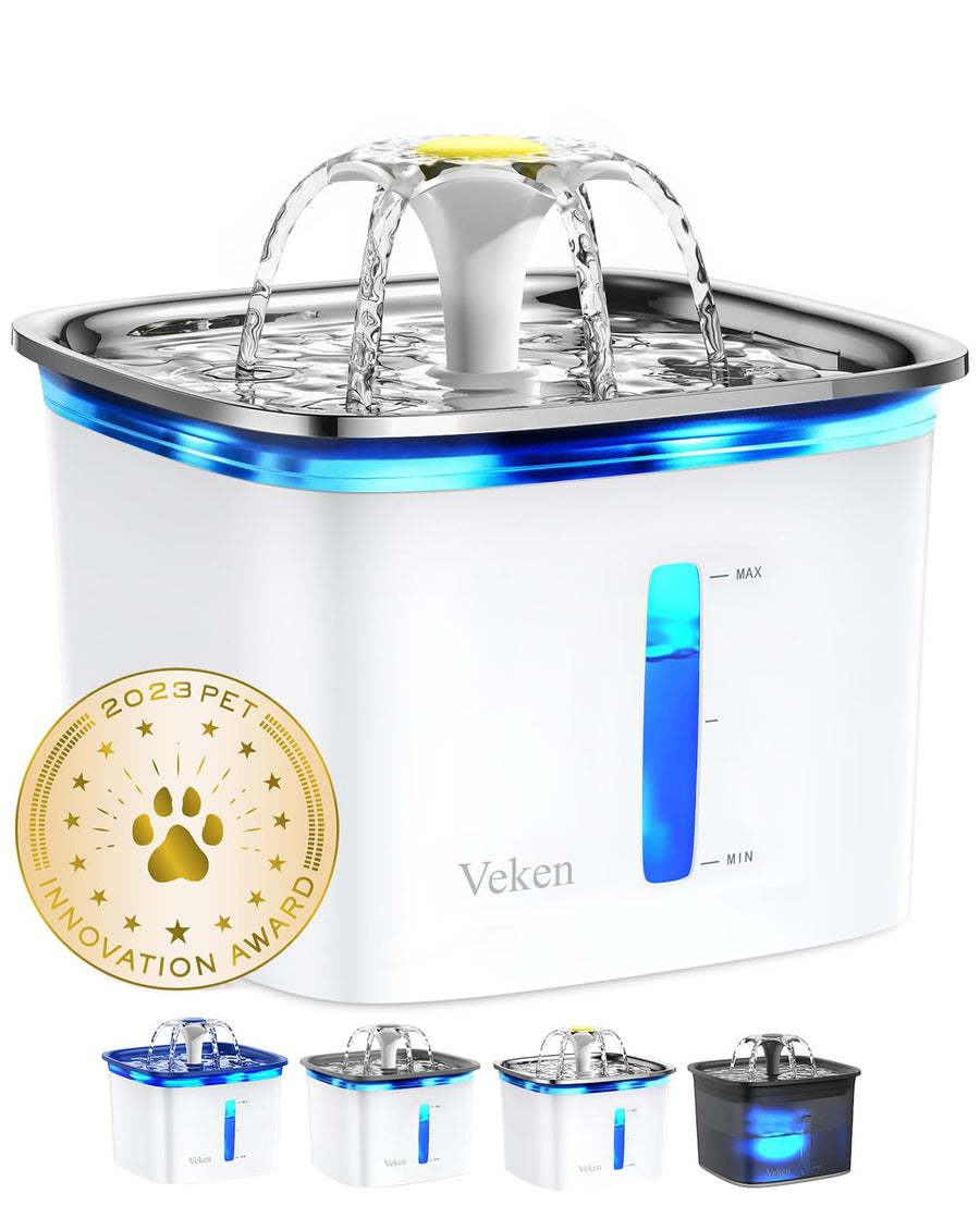 95oz/2.8L Cat Water Fountain with Stainless Steel Lid, Automatic Pet Fountain Dog Water Dispenser with Replacement Filters for Cats, Dogs, Multiple Pets (Silver, Stainless Steel)