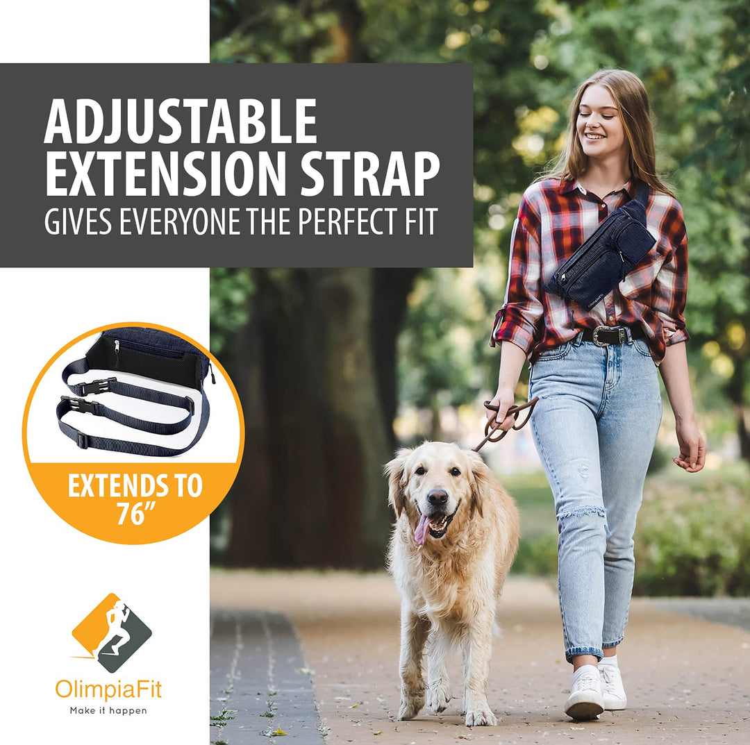 Fanny Pack for Women and Men - Waist Bag w/ 6 Anti-Theft Pockets &amp; Plus Size Belt Extension - Water Resistant Travel Accessories - Gray