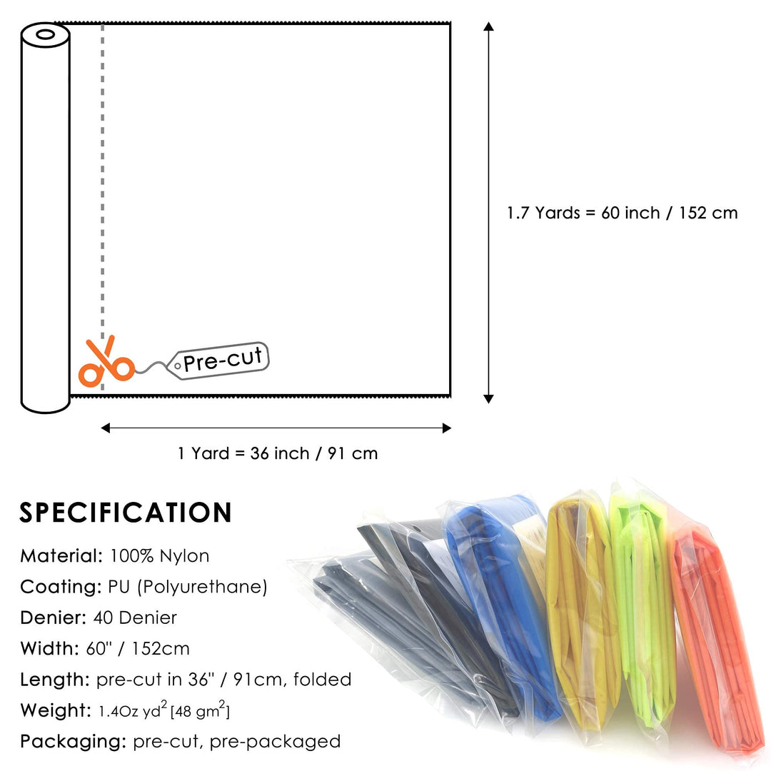 Purple Ripstop Nylon Fabric 40 Denier, Pre-Cut Piece 1-Yard: 60x36, Ultra-Light Airtight PU Coating Water Repellent