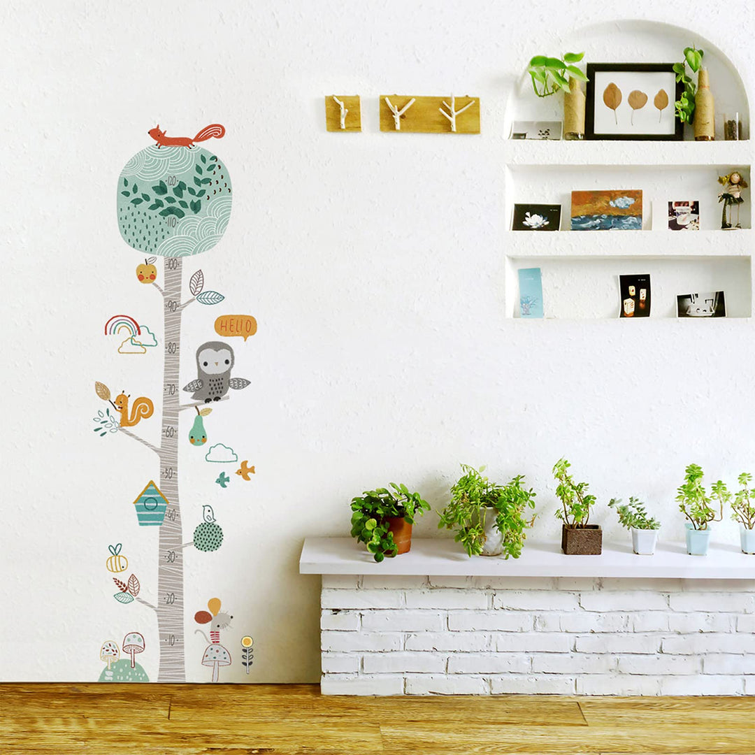 Kids Height Chart Wall Decals, Baby Growth Height Wall Ruler, Lovely Forest Animals Mouse Owl Squirrel Tree Height Measure Wall Stickers, Removable DIY Mural Decor for Kids Bedroom, Nursery, Classroom