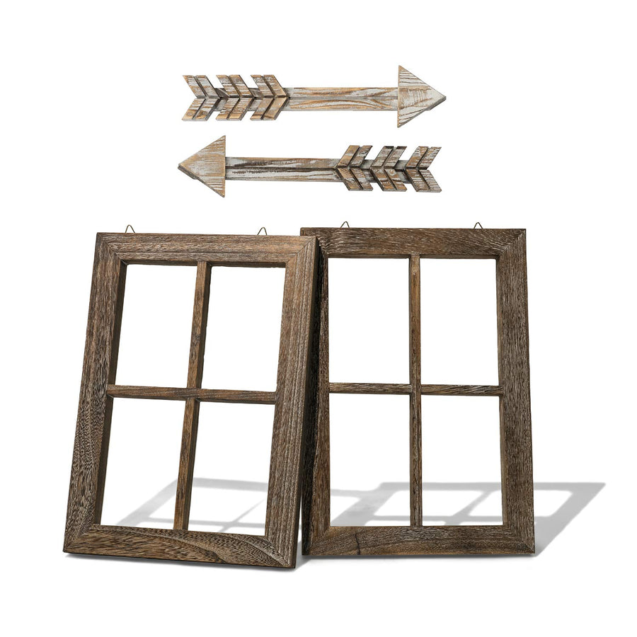 Rustic Wall Decor Wood Window Frames & Arrow Decor - Farmhouse Decoration for Home (11X15.8 inches, 2set)
