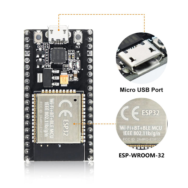 ESP32S ESP32 Development Board 2.4 GHz Dual Core WLAN WiFi + Bluetooth 2-in-1 Microcontroller ESP-WROOM-32 Chip for Arduino (38PIN Narrow Version, 2PCS)