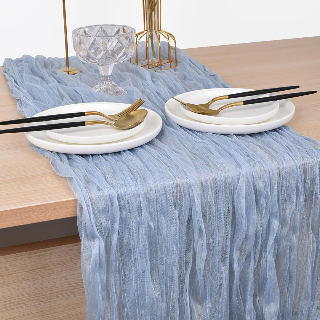 Blue Cheesecloth Table Runner 10Ft Rustic Gauze Cheese Cloth Table Runner Boho Fall Thanksgiving Table Runner for Wedding Bridal Shower Halloween Decoration