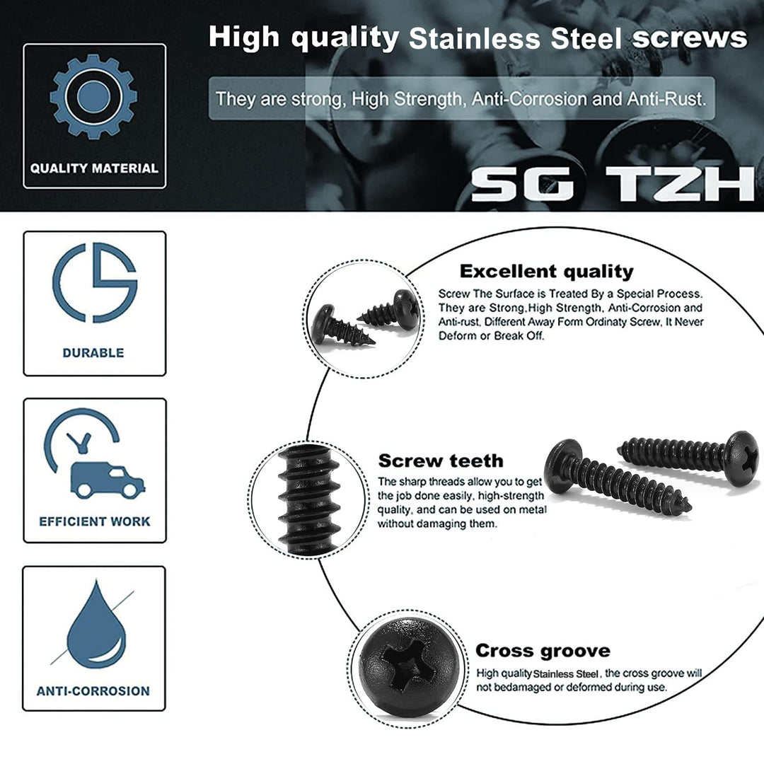 #8 x 1-3/4 Wood Screw 100Pcs 18-8 (304) Stainless Steel Pan Head Fast Self Tapping Drywall Screws Black Oxide by SG TZH