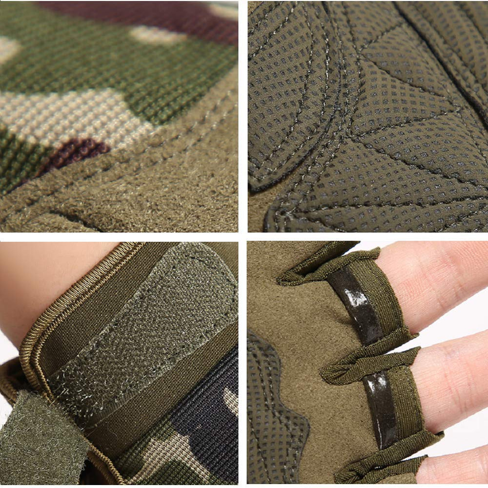 Fingerless Gloves, Knuckle Protective Breathable Lightweight Outdoor Gloves for Shooting, Hunting, Motorcycling, Climbing (S, Green)