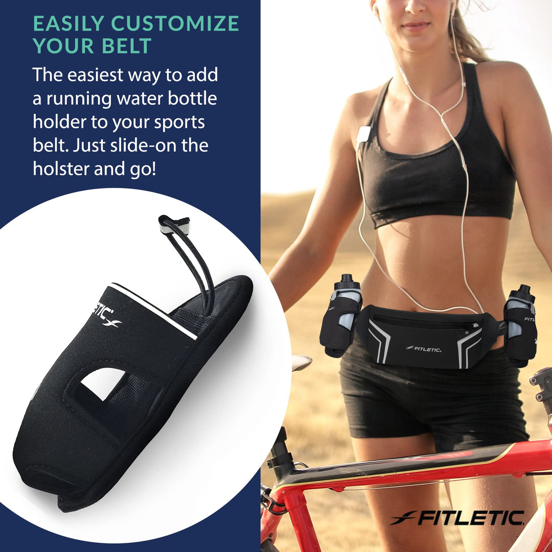 8-ounce Sport Water Bottle with Holster Attachable to Belts. No-Bite Cap Quick Hydration for Daily Running, Marathon, Triathlon, Ironman Race