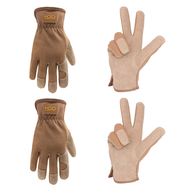 2-Paris Genuine Leather Work Gloves Stretchable Wrist Tough Cowhide Gardening Glove,Safety Working Glove for Wood Cutting/Construction/Truck Driving/Garden/Yard Working for Men and Women (XXL, Brown)
