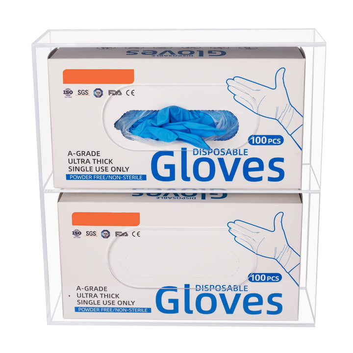 Glove Box Holder Dispenser Wall Mount, Clear Acrylic Double Gloves Rack for Medical, Latex, Rubber, Nitrile, Exam, Disposable Glove Boxes, Plastic Bags Holder Tissues Box Cover