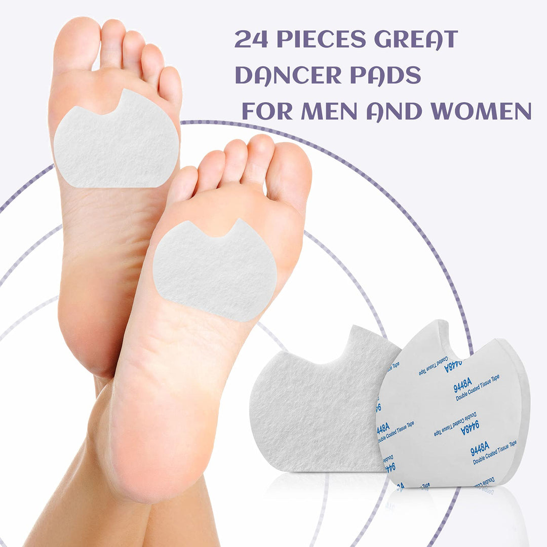 24 Pieces Foot Pads for Dancer Sesamoiditis Pads for Ball of feet Pain Felt Forefoot Cushion Pads Self-Adhesive Foot Cushion Pads for Men Women Dancing Pain Relief (White)