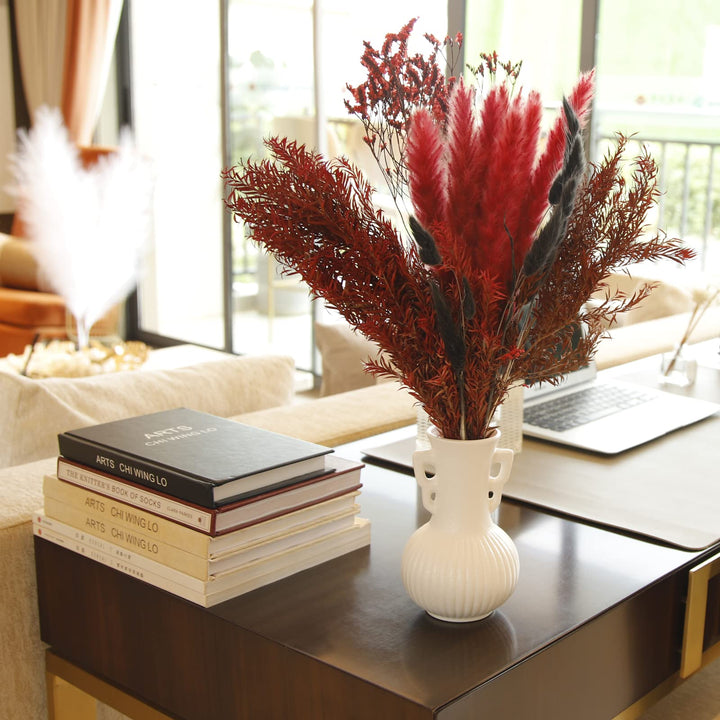 18 Dried Wine Red Pampas 10PcsRabbit Tail Grass 10PcsMelaleuca Bracteata 2PcsCrystal Grass 3Pcs, Dried Flowers Bouquet for Wedding Floral Arrangements Home