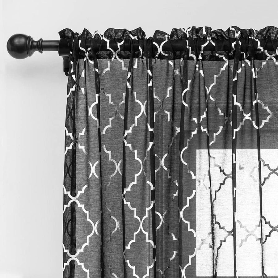 Kotile Black and Silver Sheer Curtains - Metallic Silve