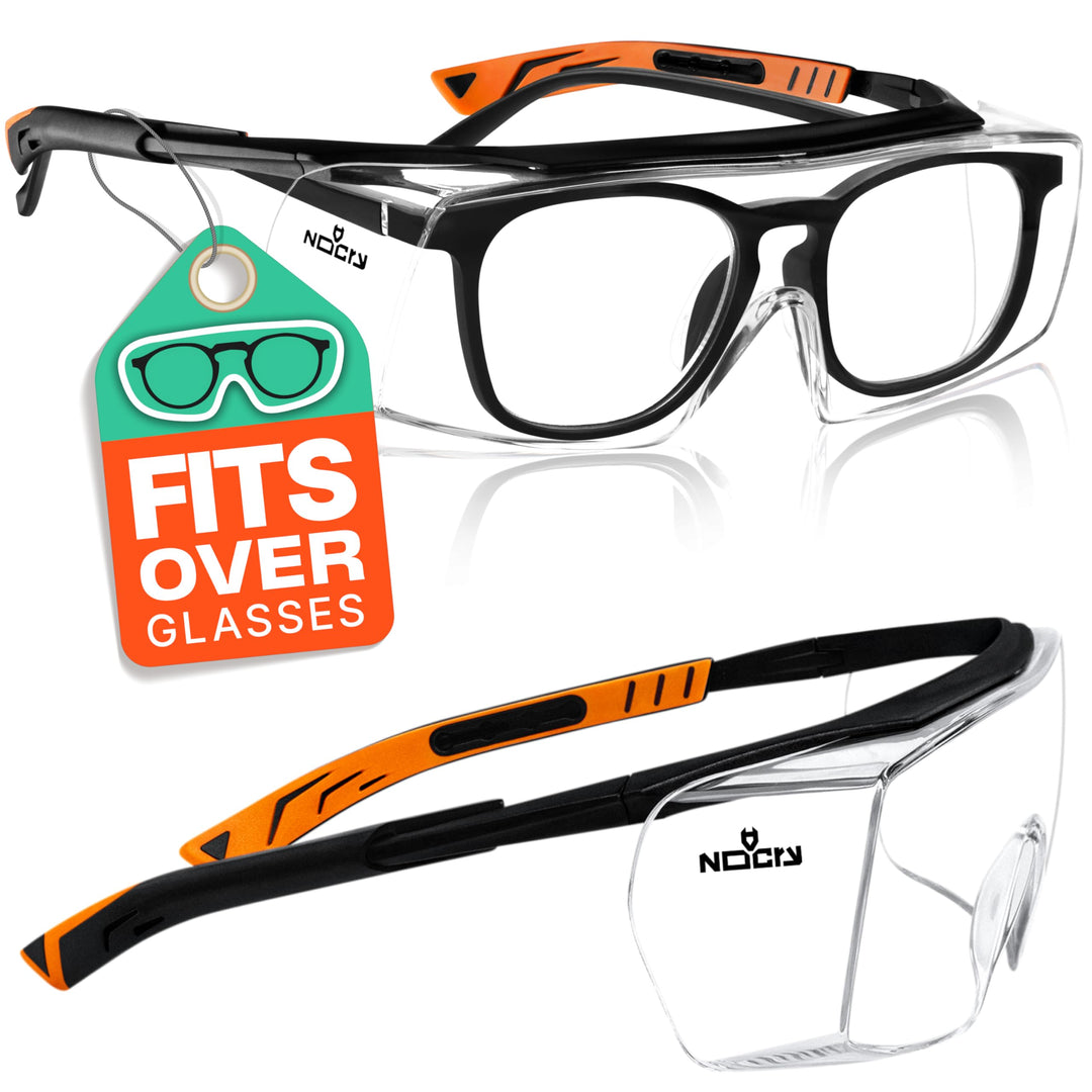 Safety Glasses Over Eyeglasses with Anti Scratch Lenses - 100% UV Protective Eyewear Over Glasses - ANSI Z87 &amp; OSHA Certified Lab Safety Goggles Over Glasses or Over Glasses Safety Glasses