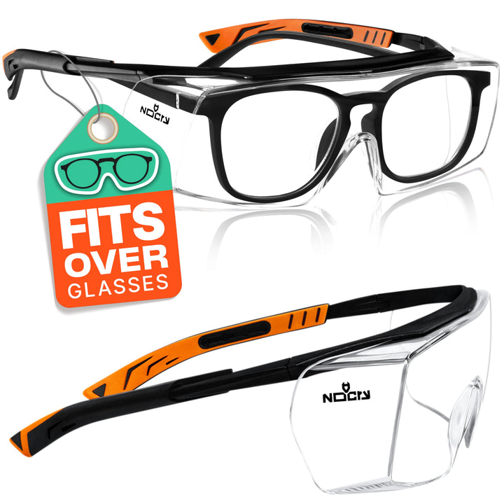 Safety Glasses Over Eyeglasses with Anti Scratch Lenses - 100% UV Protective Eyewear Over Glasses - ANSI Z87 &amp; OSHA Certified Lab Safety Goggles Over Glasses or Over Glasses Safety Glasses