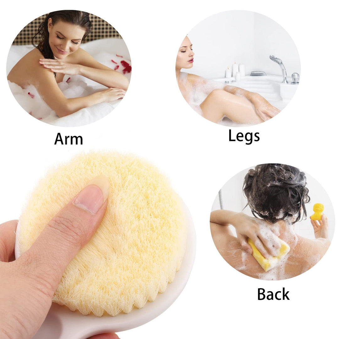 2Pcs Back Scrubber for Shower 14in Shower Brush for Body with Comfy Bristles for Wet or Dry Brushing (White)