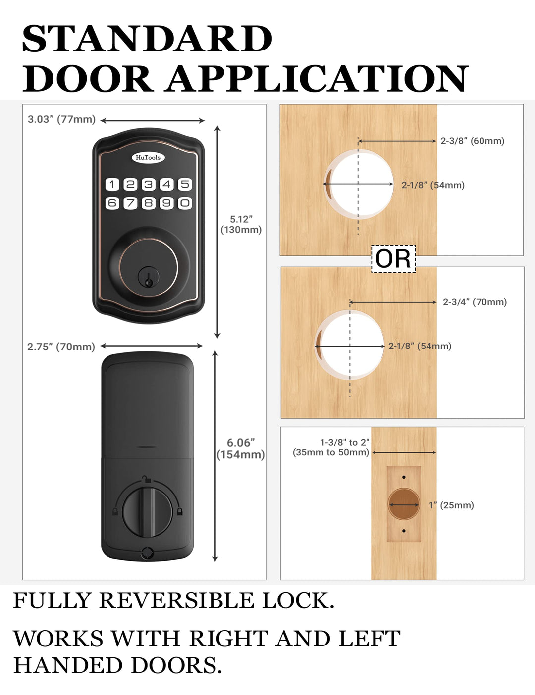 Keyless Entry Door Lock, Electronic Keypad Deadbolt Lock, Auto Lock, 1 Touch Locking, 20 Customizable User Codes, Back Lit, Easy Installation for Front Back Door, Oil Rubbed Bronze