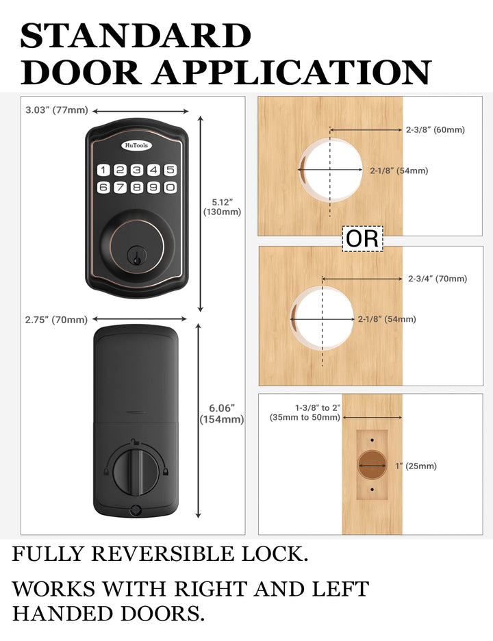 Keyless Entry Door Lock, Electronic Keypad Deadbolt Lock, Auto Lock, 1 Touch Locking, 20 Customizable User Codes, Back Lit, Easy Installation for Front Back Door, Oil Rubbed Bronze