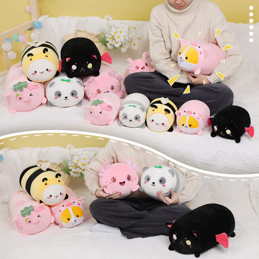AIXINI 8 Cute Cat Bee Plush Pillow, Kawaii Kitten Honey