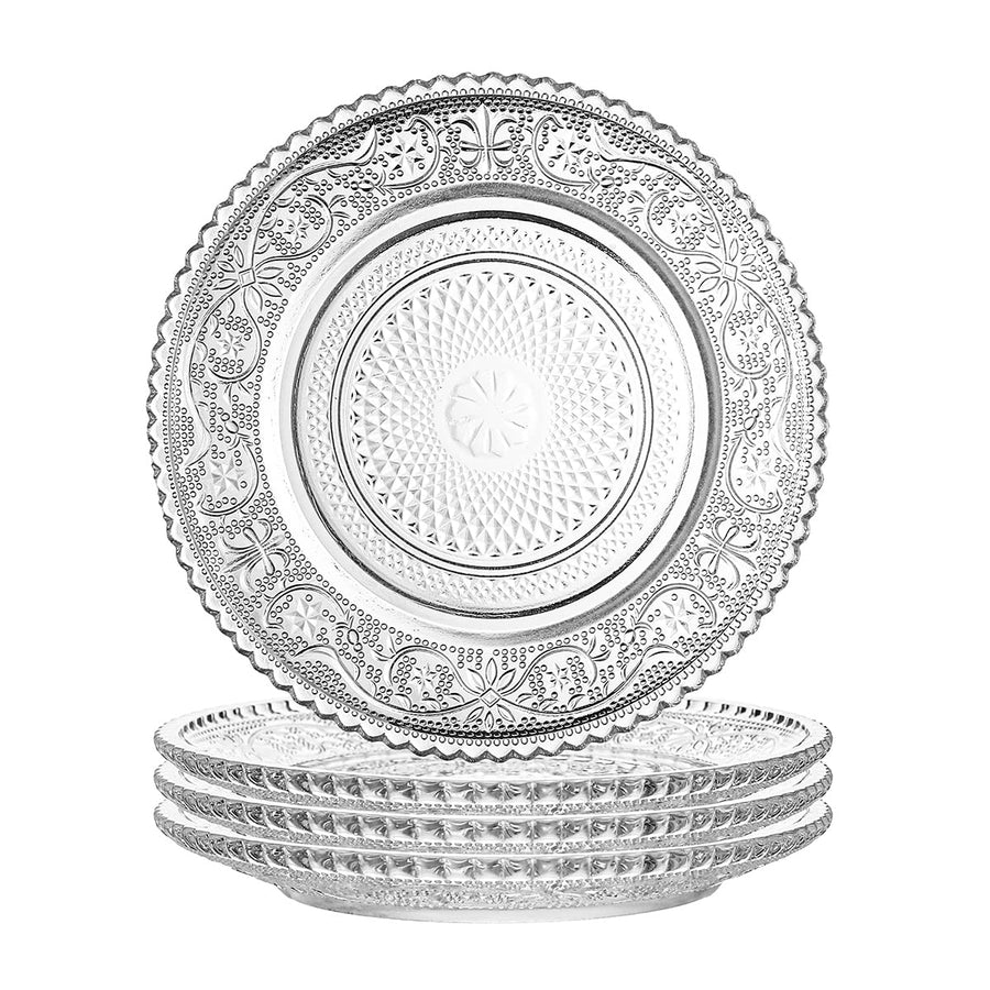 4pcs Clear Glass Snack Plate with Lace Trim, 6-Inch Dried Fruit Plate Dessert Plate for Home and KTV