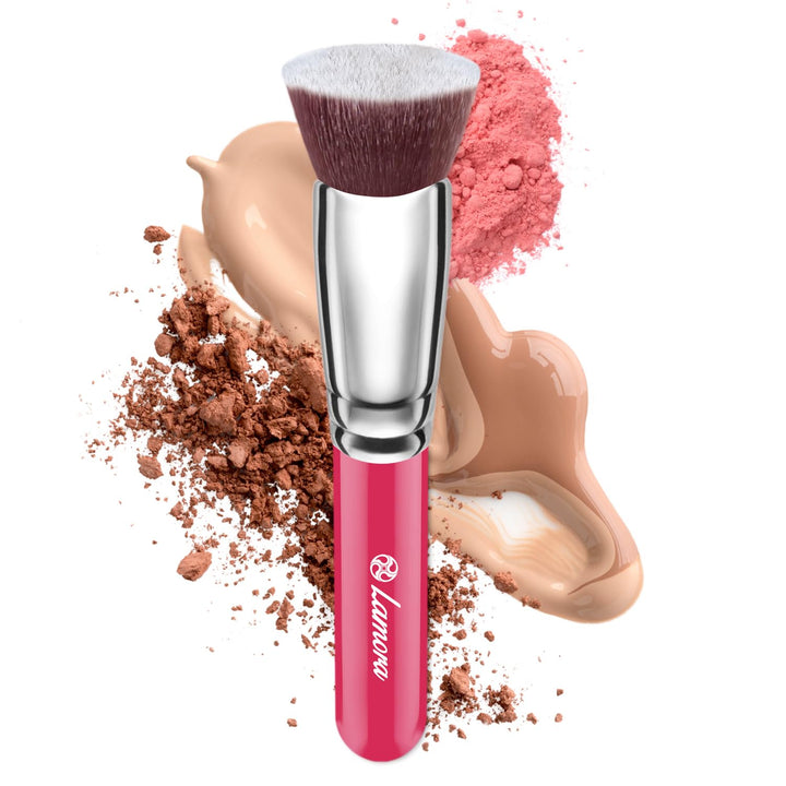 Foundation Makeup Brush Flat Top Kabuki for Face - Perfect For Blending Liquid, Cream or Flawless Powder Cosmetics - Buffing, Stippling, Concealer - Premium Quality Synthetic Dense-Bristles