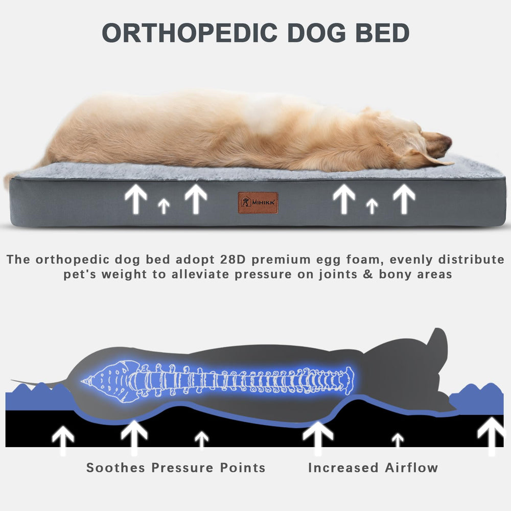 Waterproof Dog Bed Medium Size Dog Orthopedic Dog Beds for Crate with Removable Washable Cover Egg-Crate Foam Pet Pad Mat with Anti-Slip Bottom, 35x22 Inch, Grey