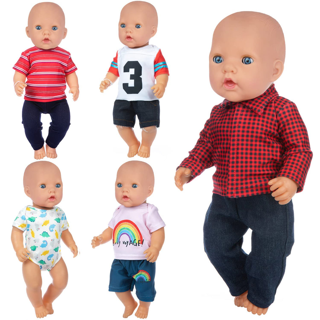 5 Sets 15-18 Inch Doll Clothes Outfits Casual Wear for 43cm Baby Doll Clothes, 16 Inch Baby Doll Clothing 17 in Boy Doll Clothes