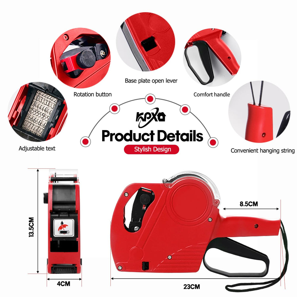 MX5500 Pricing Tag Gun with 5150 pcs White Label Gun Stickers & 3 Extra Inker Rollers, Pricing Label Gun, 8 Digits Retail Pricing Gun and Labels for Grocery Store, Food (Red)