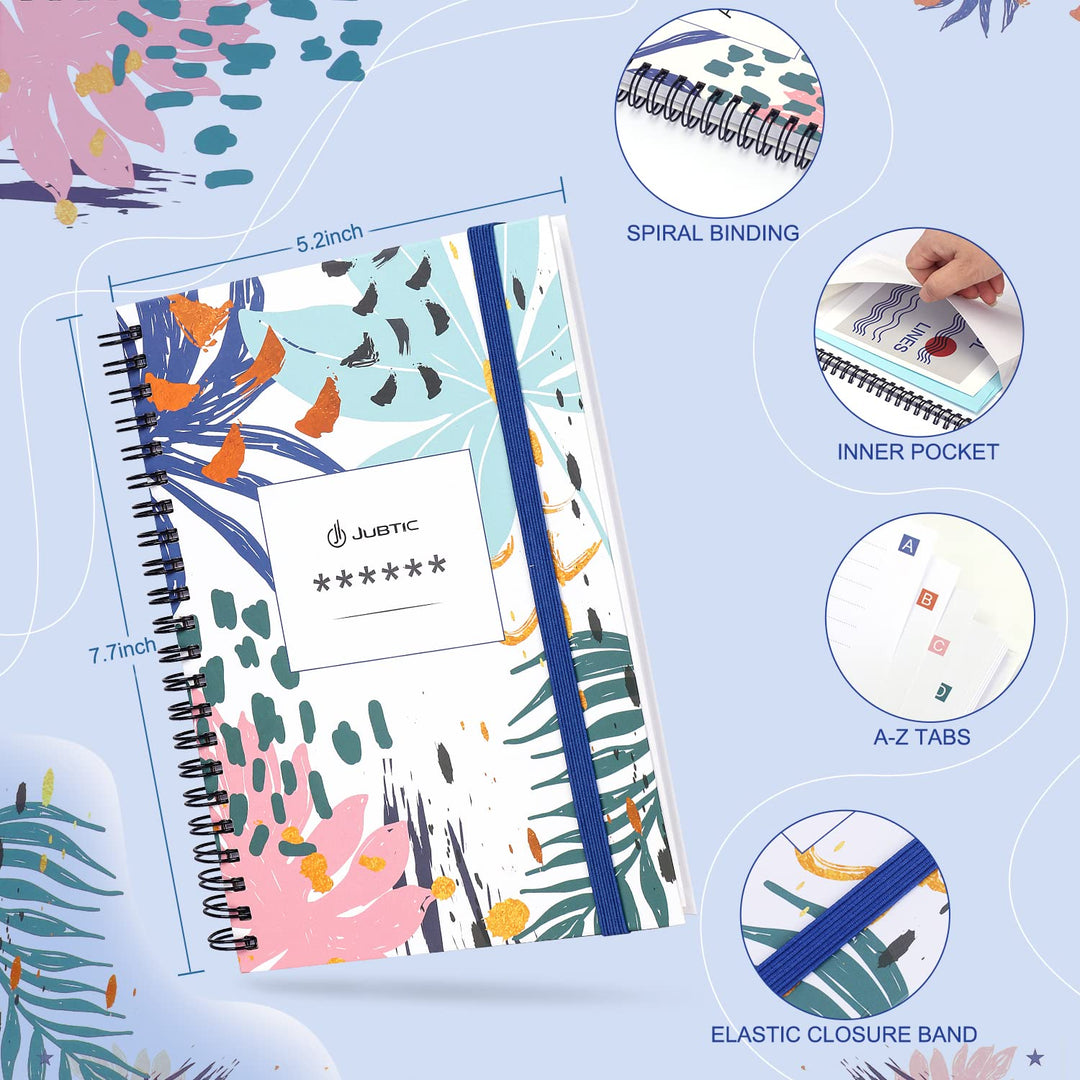 JUBTIC Password Book with Printed Tabs Spiral Bound, Al