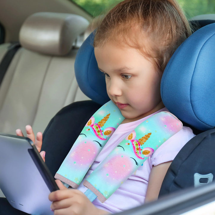 Bienbee Car Seat Belt Covers for Kids 2 Packs Seat Belt Cushion Unicorn Car seat Straps Covers Cute Seatbelt Shoulder Pads Neck Shoulder Support Seat Belt Pillow for Girls Boys Symphony