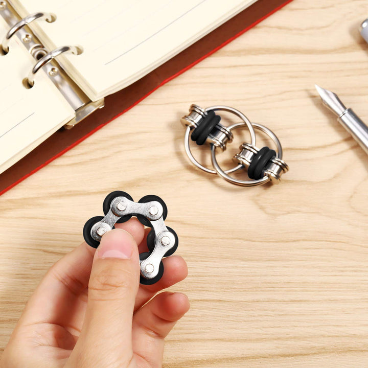 Gejoy Fidget Toy Set Include Six Roller Chain Fidget and Key Flippy Chain Stress Reducers for Autism Stress and Anxiety Relief (Black)
