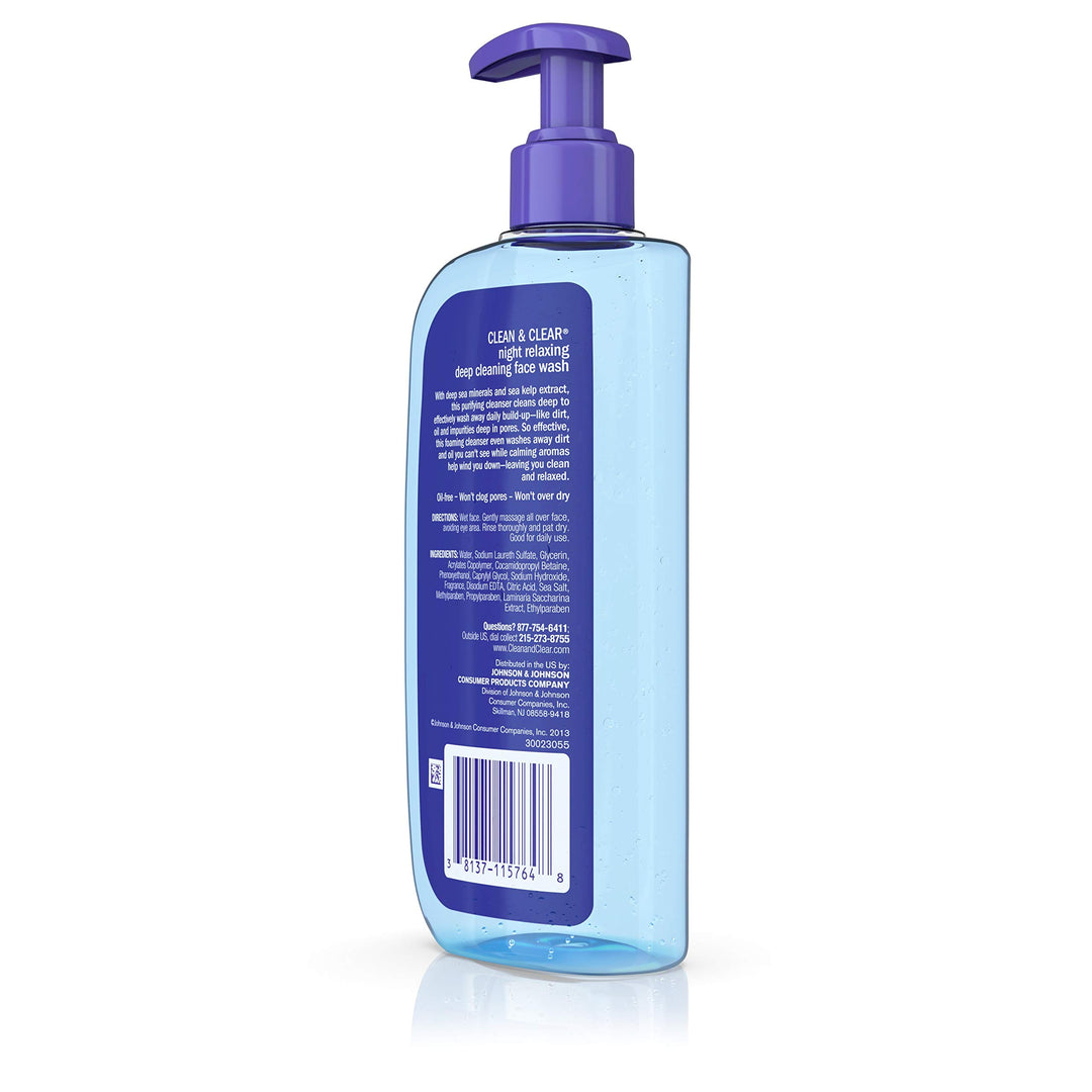 Clean &amp; Clear Night Relaxing Oil-Free Deep Cleaning Face Wash with Deep Sea Minerals &amp; Sea Kelp Extract, For All Skin Types, 8 fl. oz