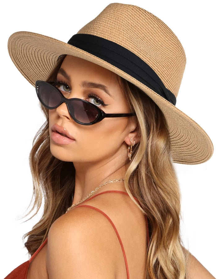 FURTALK Womens Mens Wide Brim Straw Panama Hat Fedora S