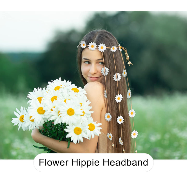 White: Flower Hippie Headband Floral Crown - Awaytr Beh