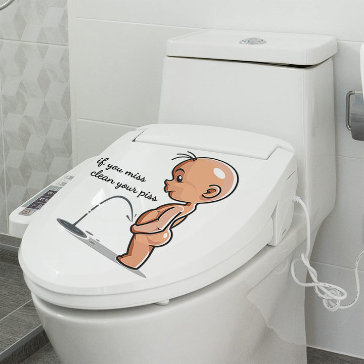 Cartoon Villain Toilet Stickers, Clean Your Piss Funny Decals, Waterproof Vinyl Wall Art Sign Decor, Removable Toilet Seat Quote Murals for Toilet WC Restroom Door Seat Bathroom Decoration