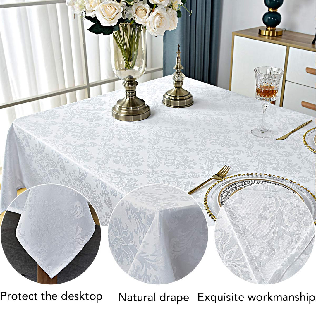 Rectangle Table Cloth - 60 x 84 Inch White Jacquard Tab