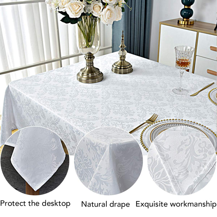 Rectangle Table Cloth - 60 x 84 Inch White Jacquard Tab