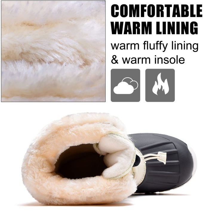 Kids Snow Boots Girls Boys Outdoor Boots Waterproof Ankle Winter Warm Boots with Fur Lined White