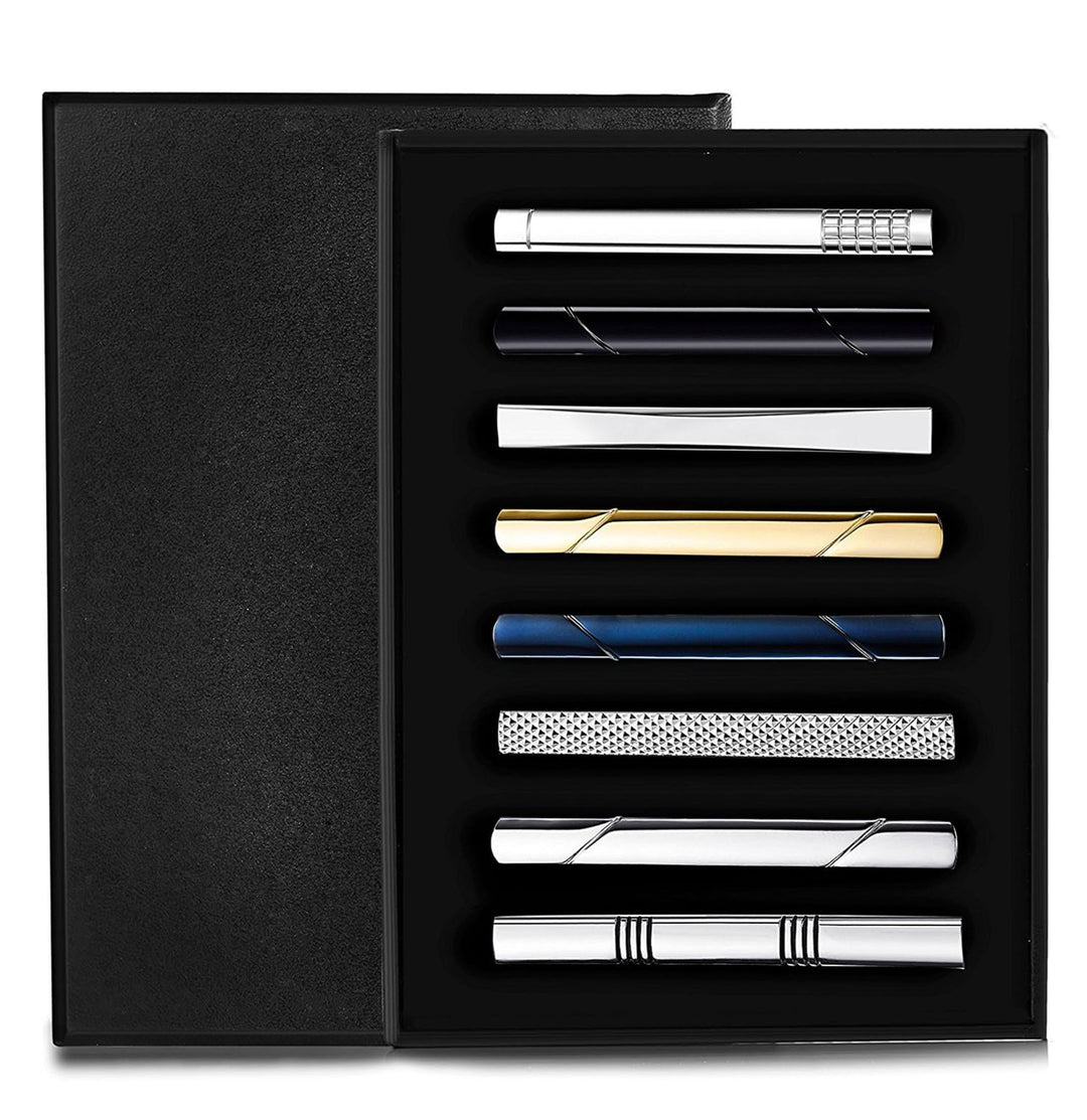 Jstyle 8Pcs Tie Clips for Men, Matte and Shiny Tie Clip