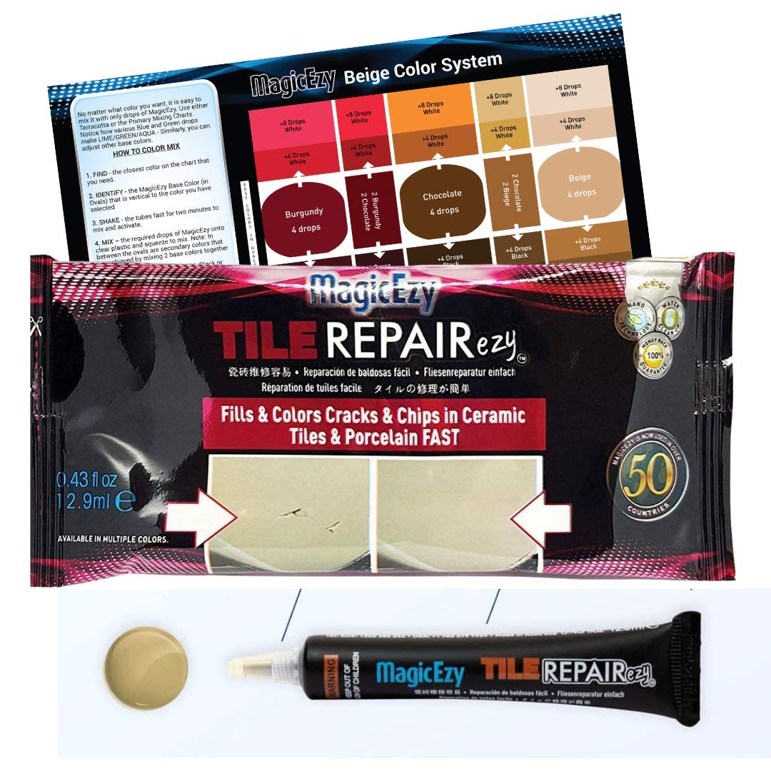 Tile RepairEzy (Honey Beige) Ceramic Tile Repair Kit - Cracked Chipped Bathroom Floor Tiles
