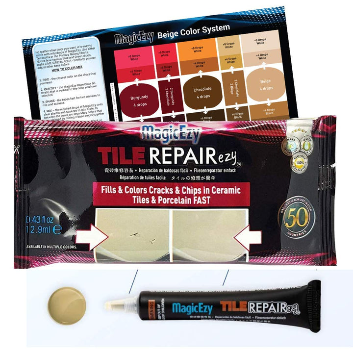 Tile RepairEzy (Honey Beige) Ceramic Tile Repair Kit - Cracked Chipped Bathroom Floor Tiles
